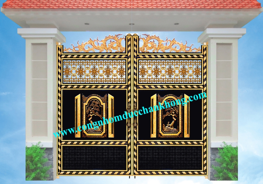 Cổng nhôm đúc trọn bộ G002